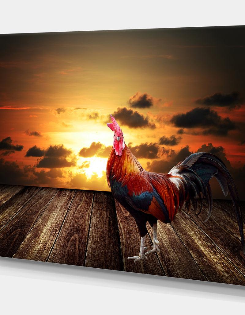 Designq Rooster In Morning Sunrise - Digital Art On Wrapped Canvas