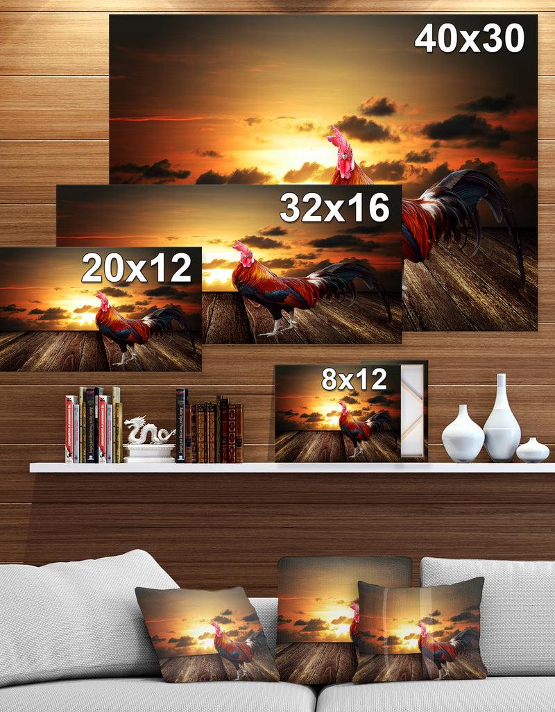 Designq Rooster In Morning Sunrise - Digital Art On Wrapped Canvas
