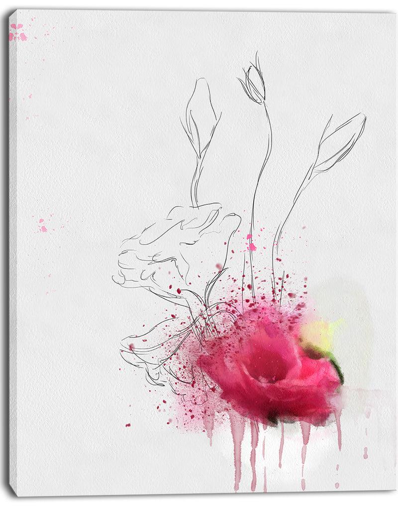 Designq Rose Flowers Sketch With Color Splashes - Extra Large Floral Canvas Art