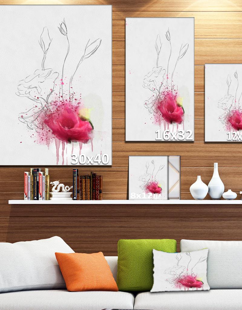 Designq Rose Flowers Sketch With Color Splashes - Extra Large Floral Canvas Art