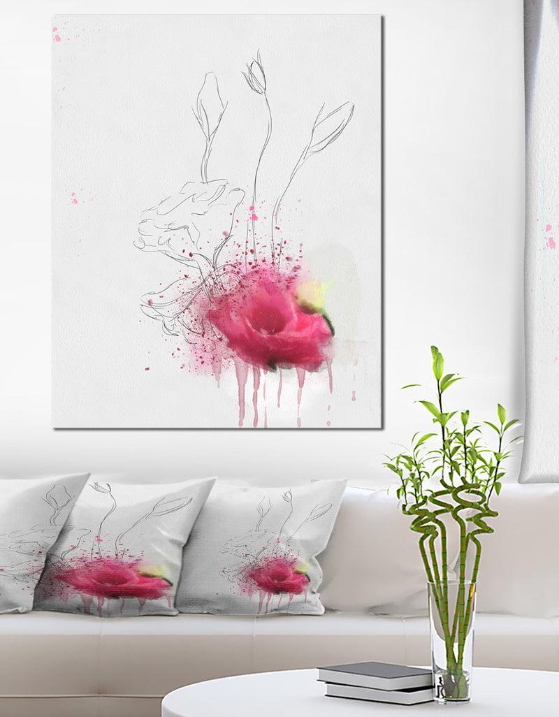 designq Rose Flowers Sketch with Color Splashes - Extra Large Floral Canvas Art