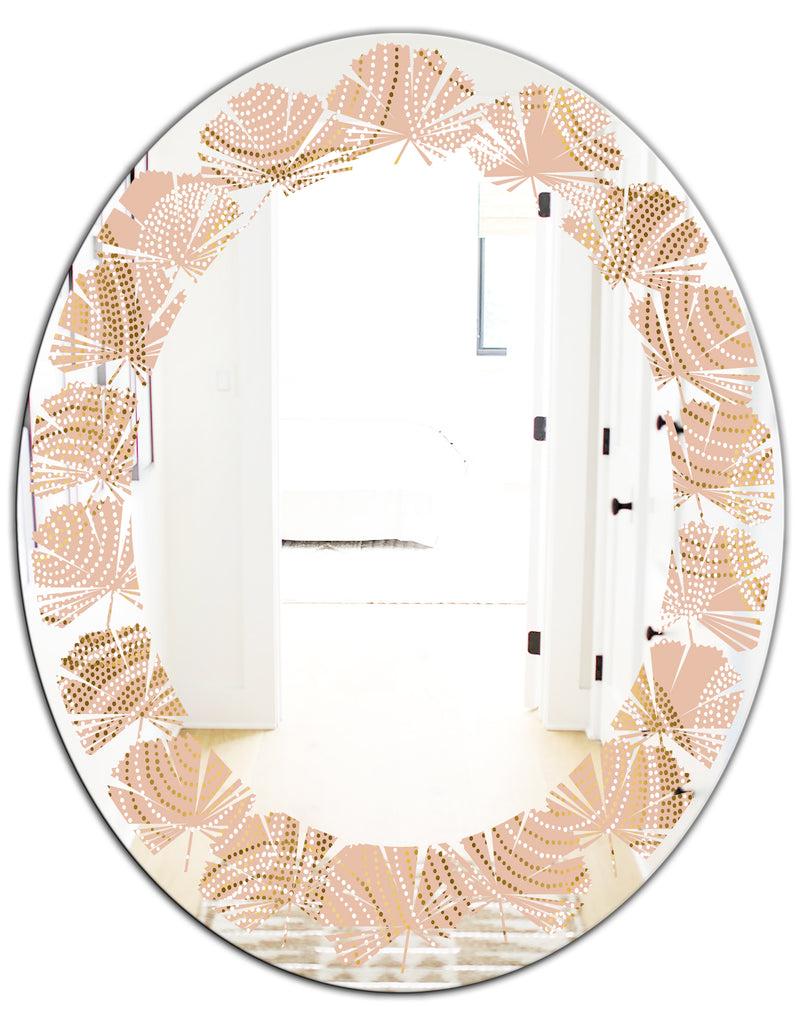 Designq Rose Gold Abstract Geometry Luxury - Modern Round Or Oval Wall Mirror - Leaves