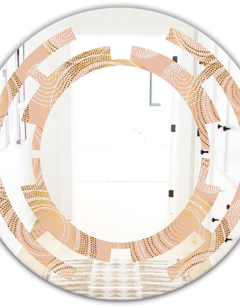 Designq Rose Gold Abstract Geometry Luxury - Modern Round Or Oval Wall Mirror - Space
