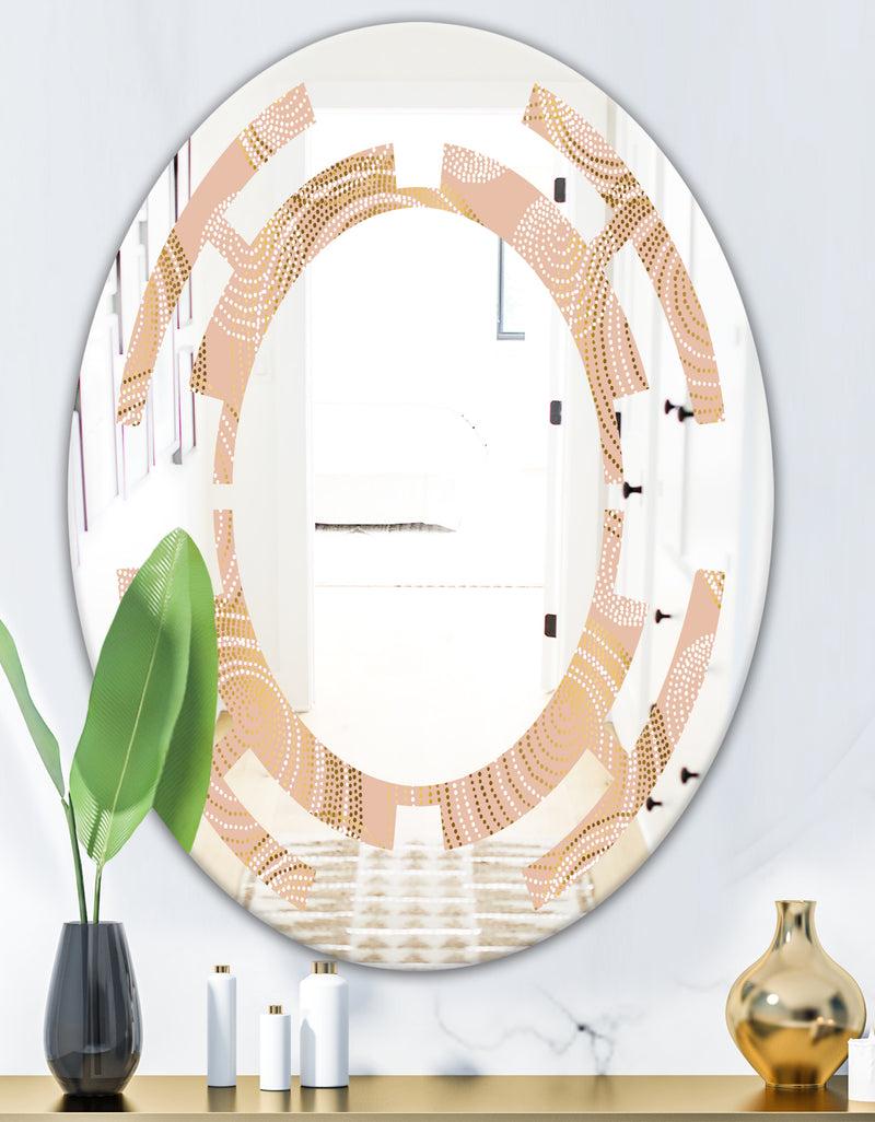 Designq Rose Gold Abstract Geometry Luxury - Modern Round Or Oval Wall Mirror - Space