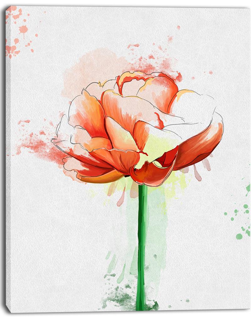 Designq Rose With Stem And Paint Splashes - Large Floral Canvas Artwork