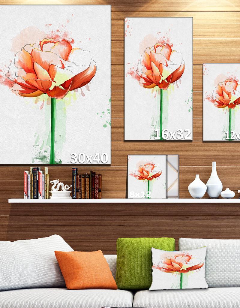 Designq Rose With Stem And Paint Splashes - Large Floral Canvas Artwork