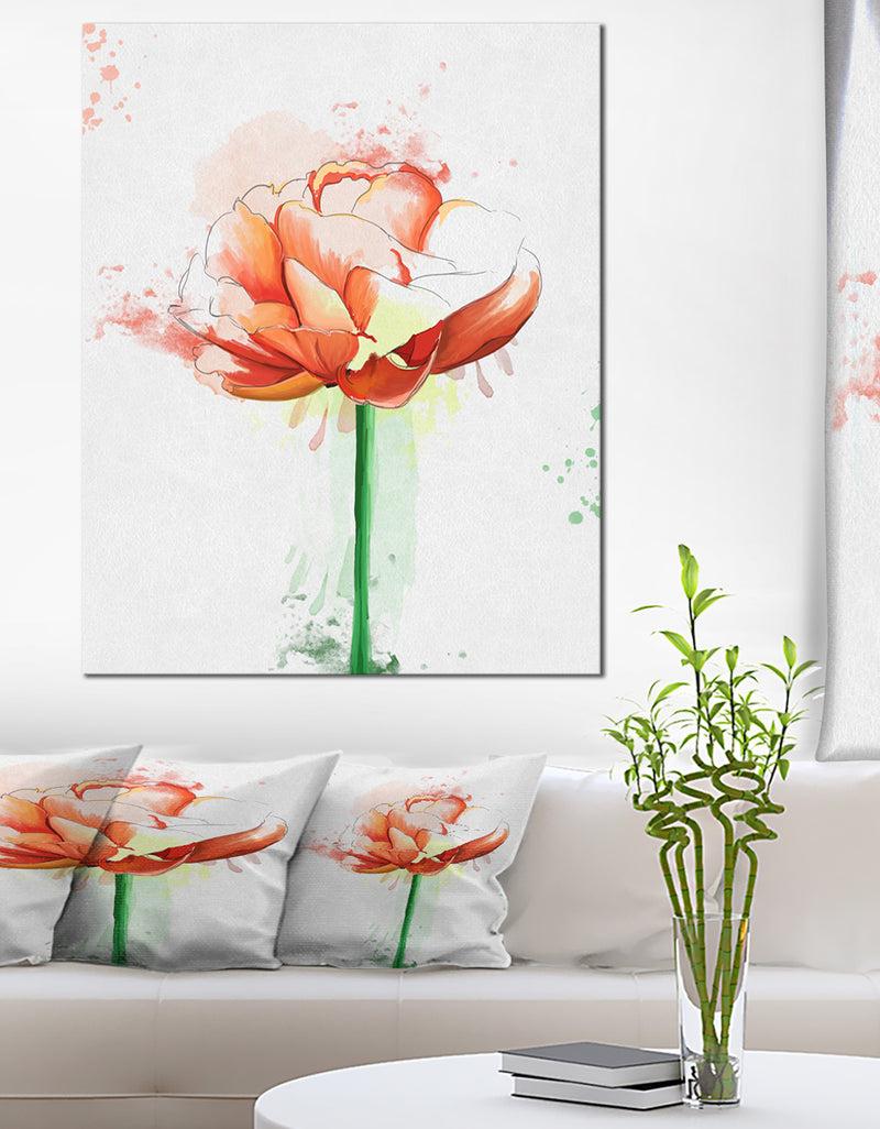 designq Rose with Stem and Paint Splashes - Large Floral Canvas Artwork