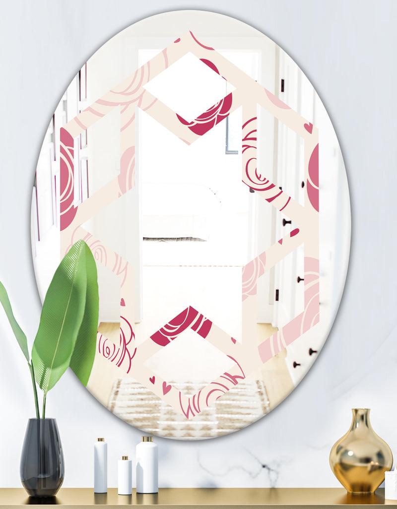 Designq Roses Pattern - Modern Round Or Oval Wall Mirror - Hexagon Star