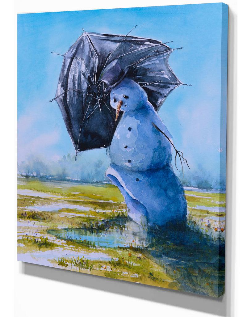 Designq Sad Snowman - Landscapes Painting Print On Wrapped Canvas