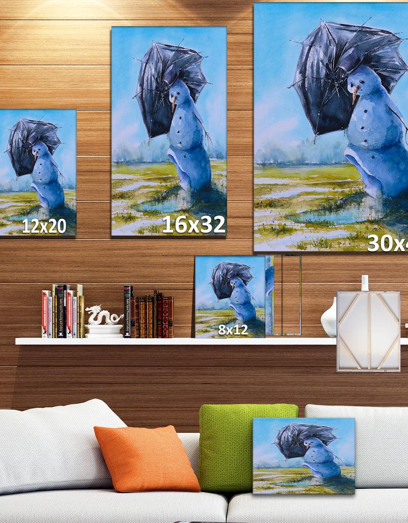 Designq Sad Snowman - Landscapes Painting Print On Wrapped Canvas