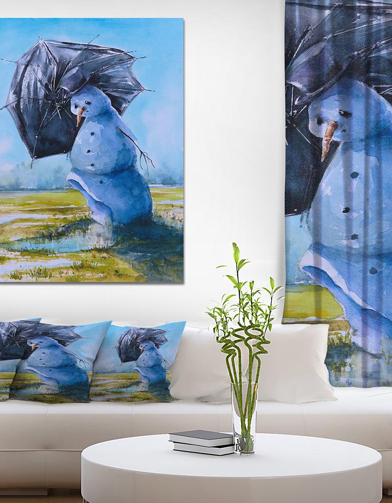 designq Sad Snowman - Landscapes Painting Print on Wrapped Canvas