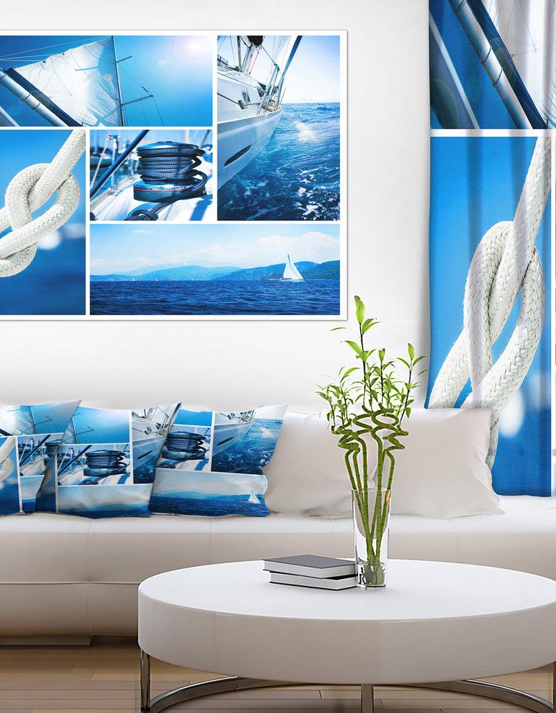 designq Sailing Yacht in Blue Sea Collage - Large Seashore Canvas Wall Art