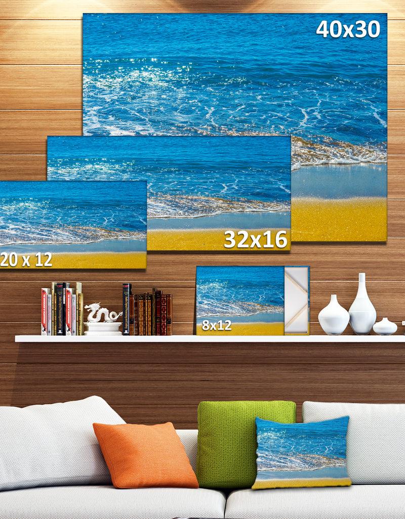 Designq Sandy Beach And Calm Blue Sea Surf - Contemporary Seascape Art Canvas