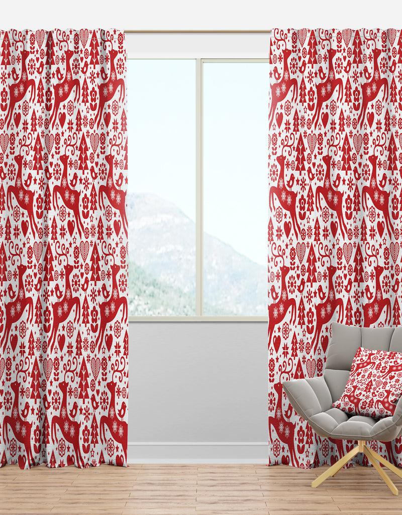 designq Scandinavian Raindeed with Little Birds And Christmas Tree - Animals Curtain Panels