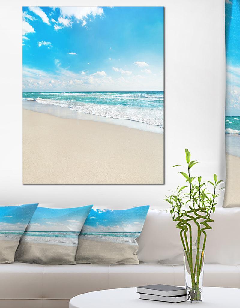 designq Sea Beach against Wave Foaming - Contemporary Seascape Art Canvas