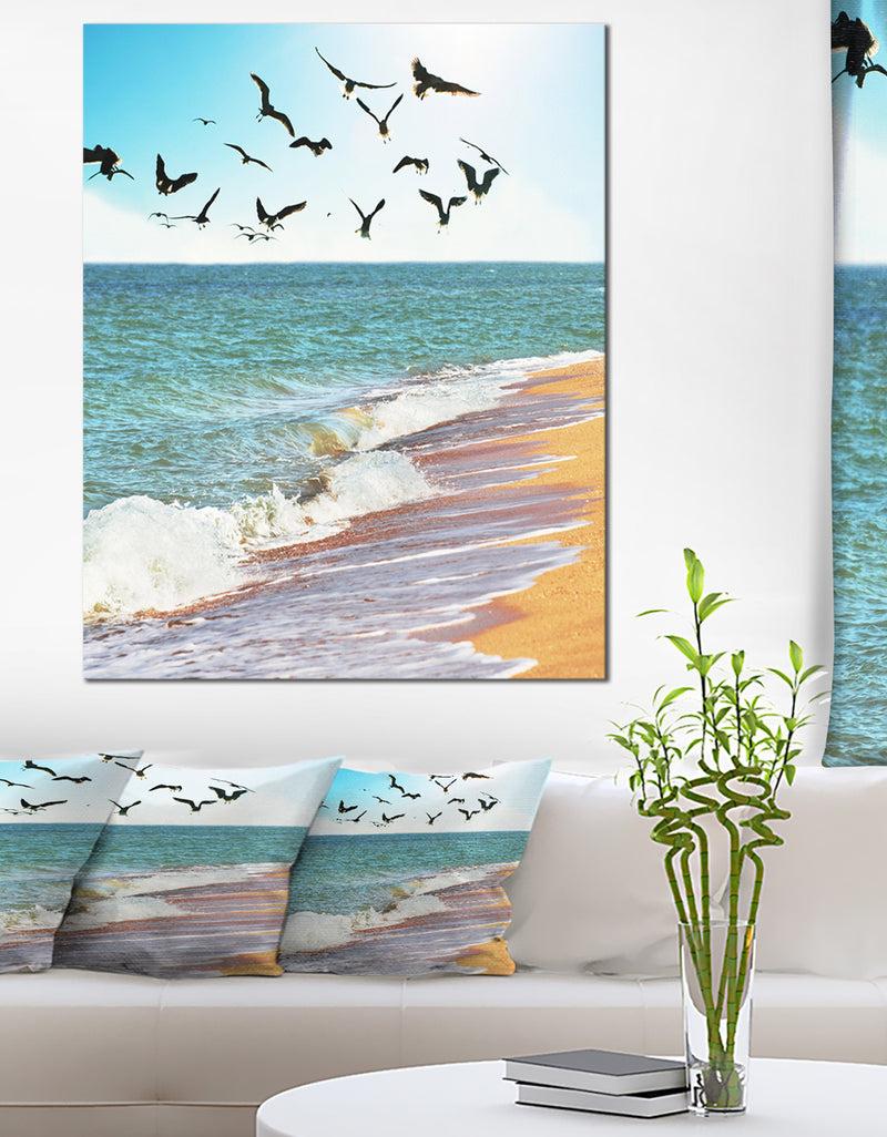 designq Sea Gulls over the Seashore - Seashore Canvas Art