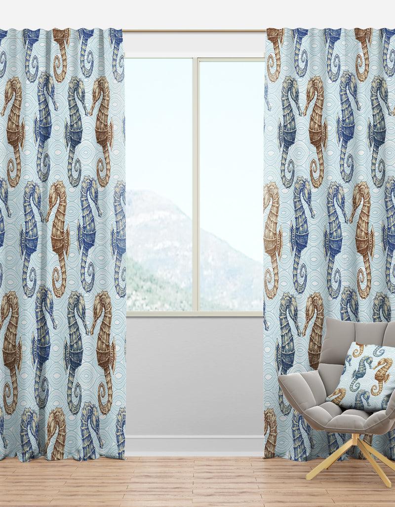 designq Sea horse couple in deep sea - Coastal Curtain Panels