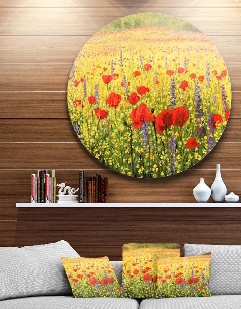 designq Sea of Blossom - Landscape Floral Art Round Wall Art