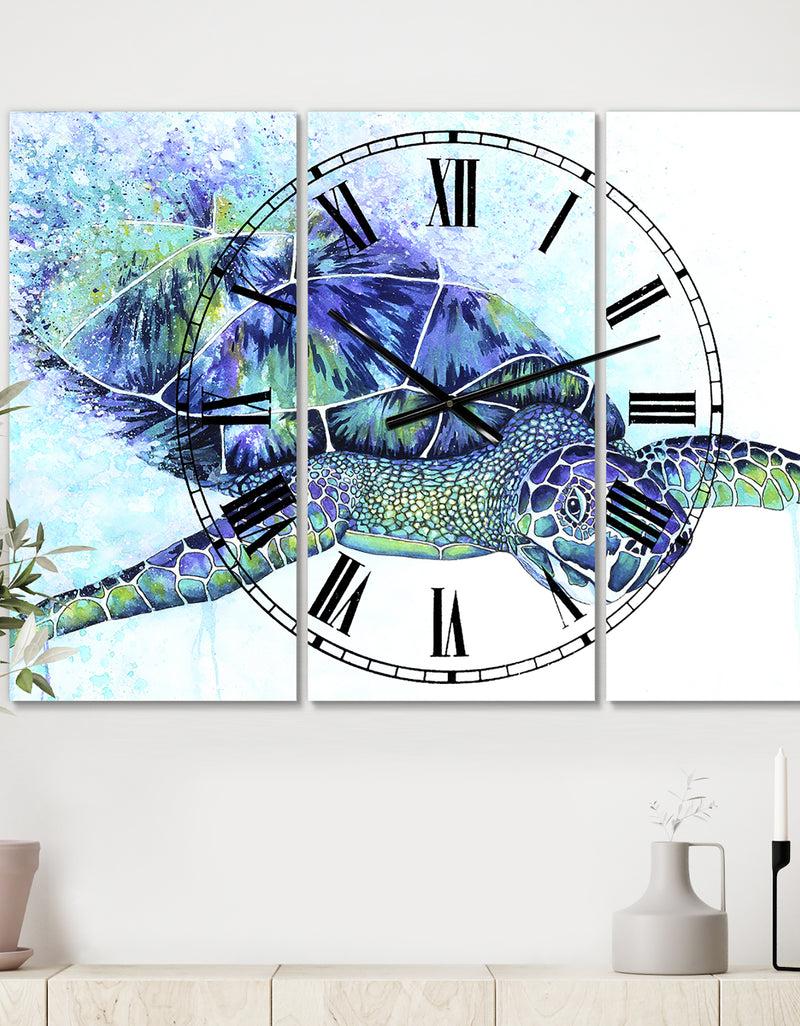 designq Sea Turtle - Oversized Cottage Wall Clock - 3 Panels