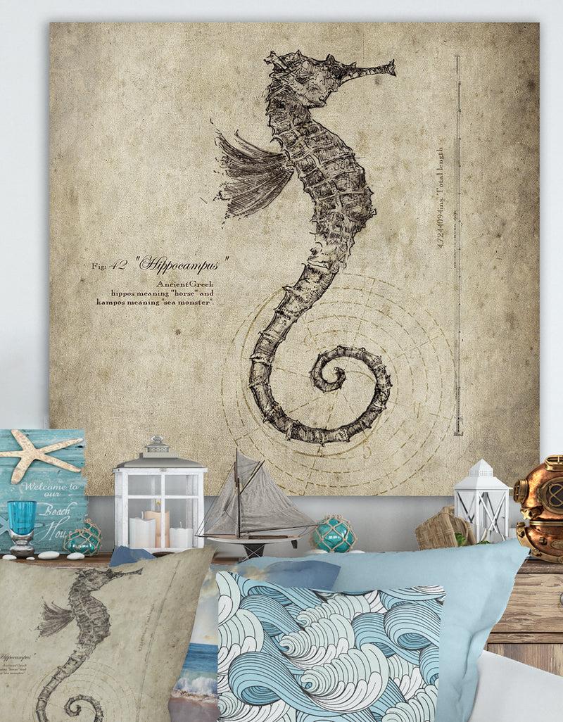 designq Seahorse Old Style Sketch - Nautical & Coastal Canvas Wall Art