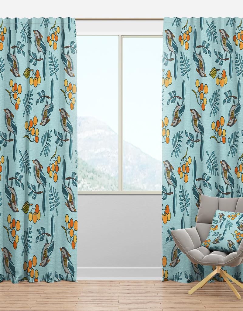 designq Seamless Decorative with Birds Berries - Modern Curtain Panels
