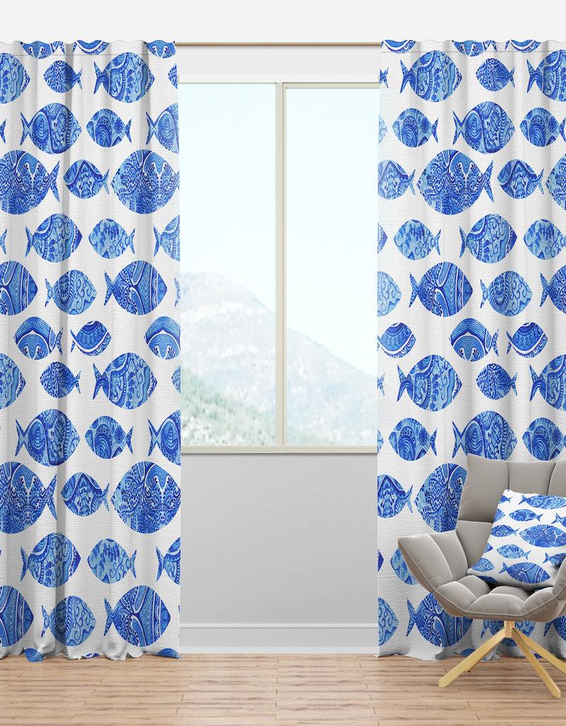 designq Seamless pattern with fishes - Nautical Curtain Panels