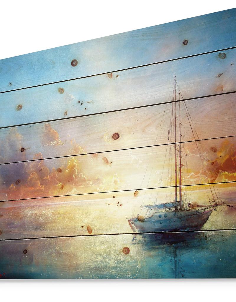 Designq Seascape Pier - Seascape Print On Natural Pine Wood