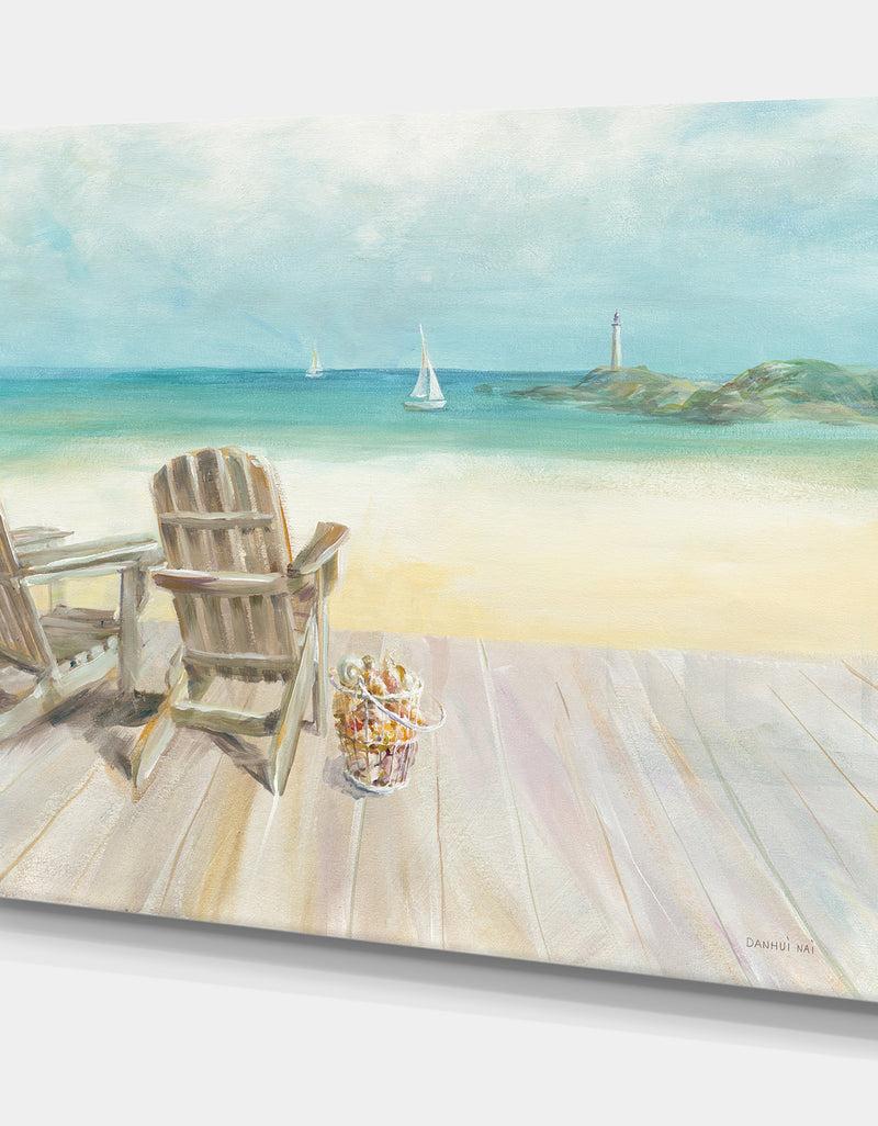 Designq Seaside Morning No Window - Coastal Gallery-wrapped Canvas