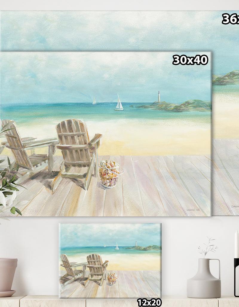 Designq Seaside Morning No Window - Coastal Gallery-wrapped Canvas