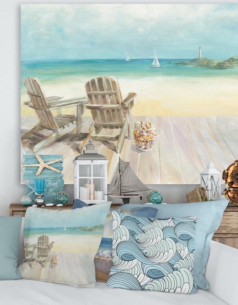 designq Seaside Morning no Window - Coastal Gallery-wrapped Canvas