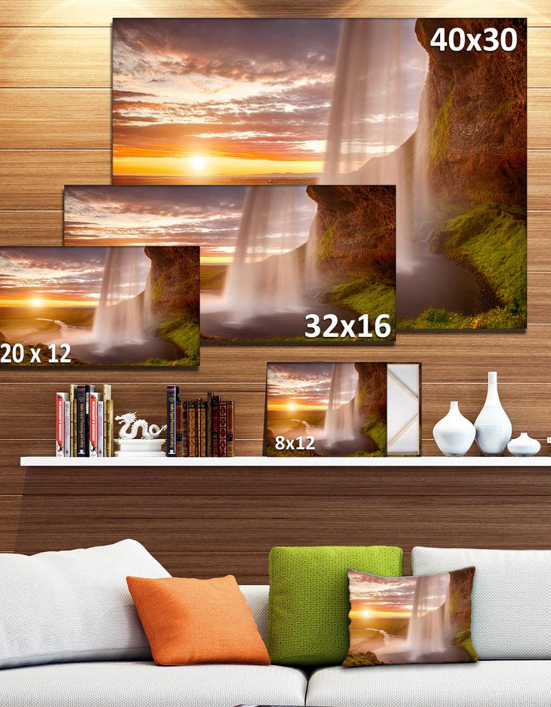 Designq Seljalandsfoss Waterfall At Sunset - Landscape Photography Canvas Print