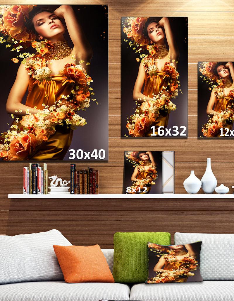 Designq Sensual Woman In Flower Robes - Portrait Digital Canvas Print