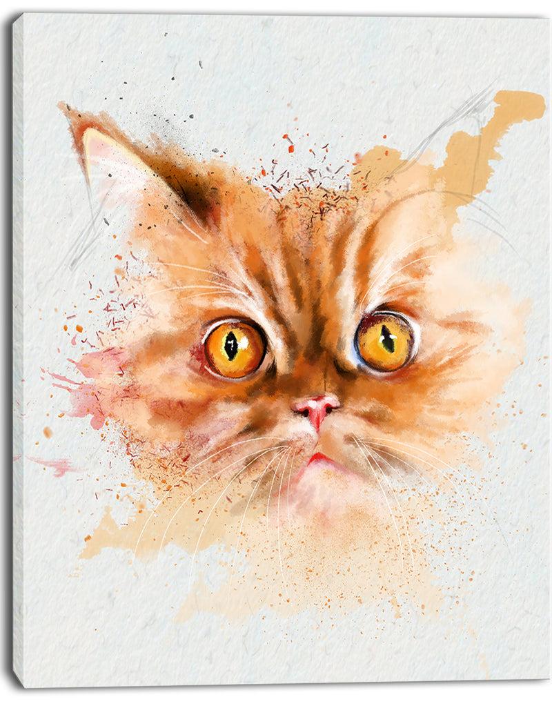 Designq Serious Cat Face Watercolor Sketch - Large Animal Canvas Artwork