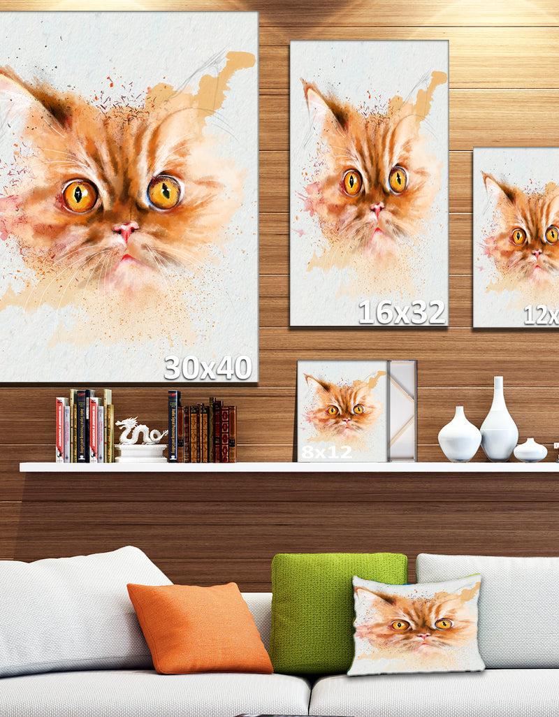 Designq Serious Cat Face Watercolor Sketch - Large Animal Canvas Artwork