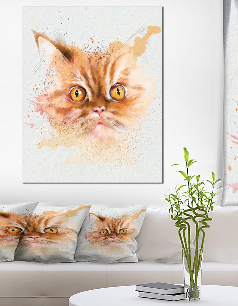 designq Serious Cat Face Watercolor Sketch - Large Animal Canvas Artwork