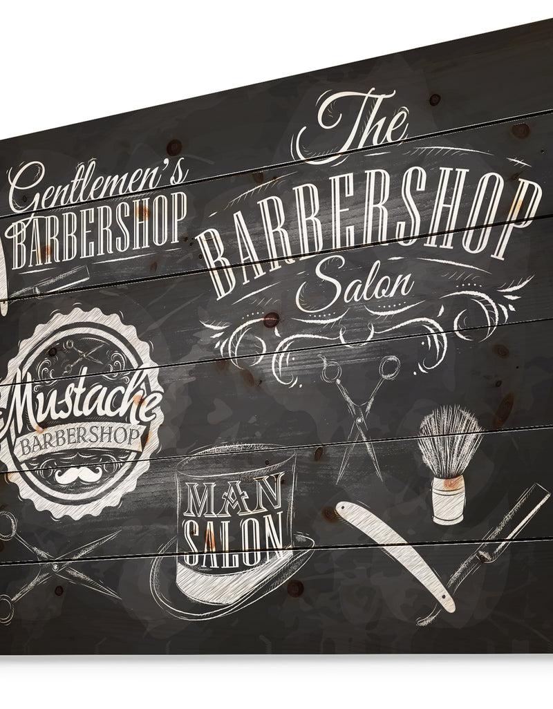 Designq Set Barbershop - Abstract Print On Natural Pine Wood