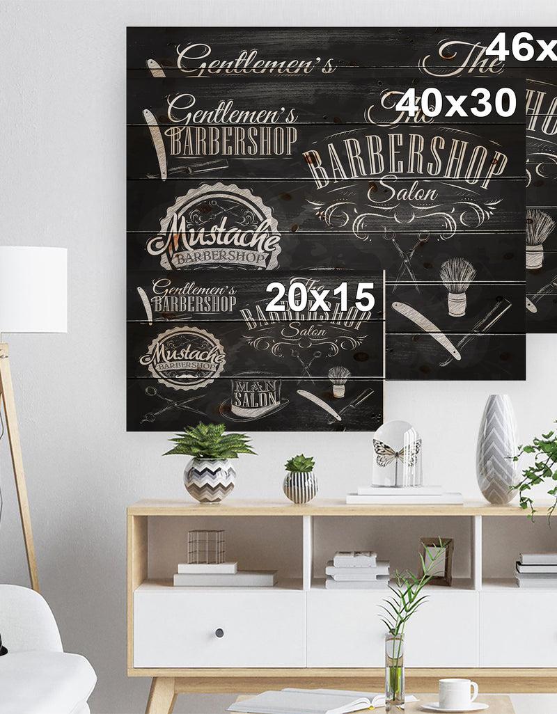 Designq Set Barbershop - Abstract Print On Natural Pine Wood