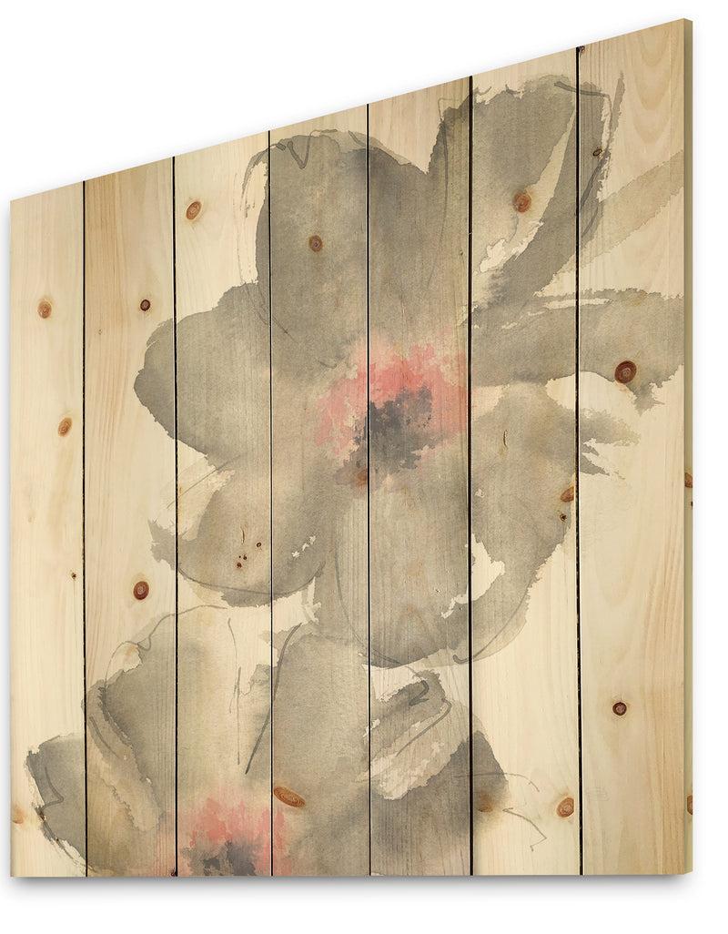 Designq Shabby Gray Blush Cosmo I - Shabby Chic Print On Natural Pine Wood