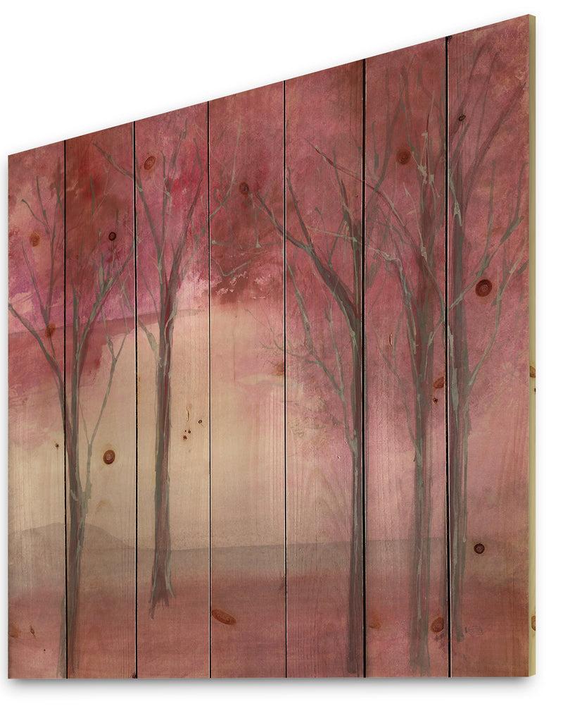 Designq Shabby Pink Under The Trees - Shabby Chic Print On Natural Pine Wood