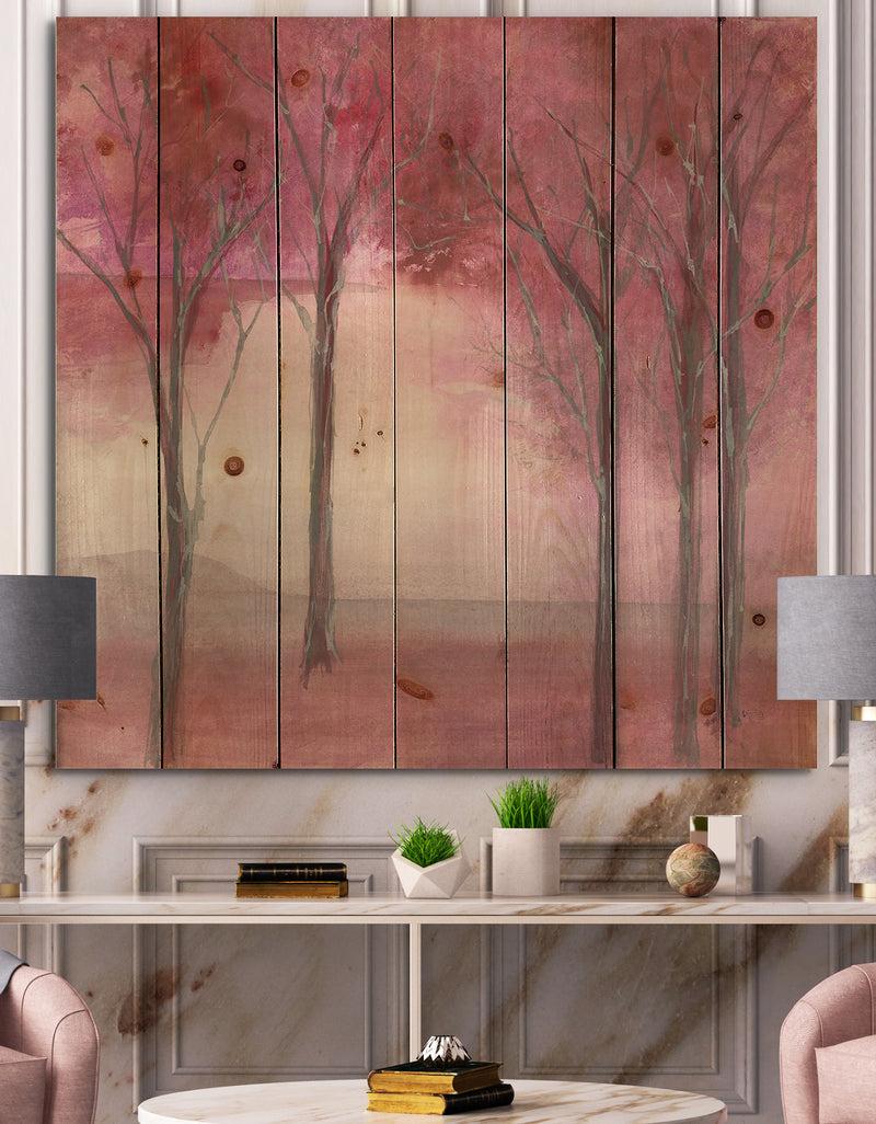 designq Shabby Pink Under the Trees - Shabby Chic Print on Natural Pine Wood