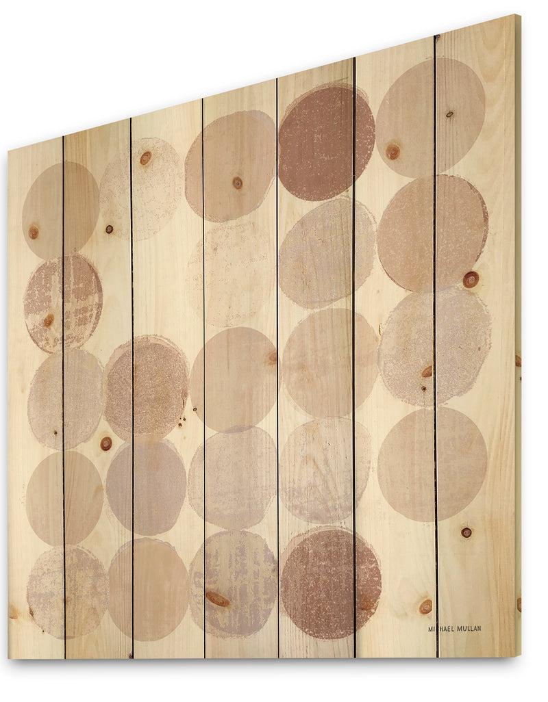Designq Shade Of Pink Geometric Dots I - Abstract Print On Natural Pine Wood