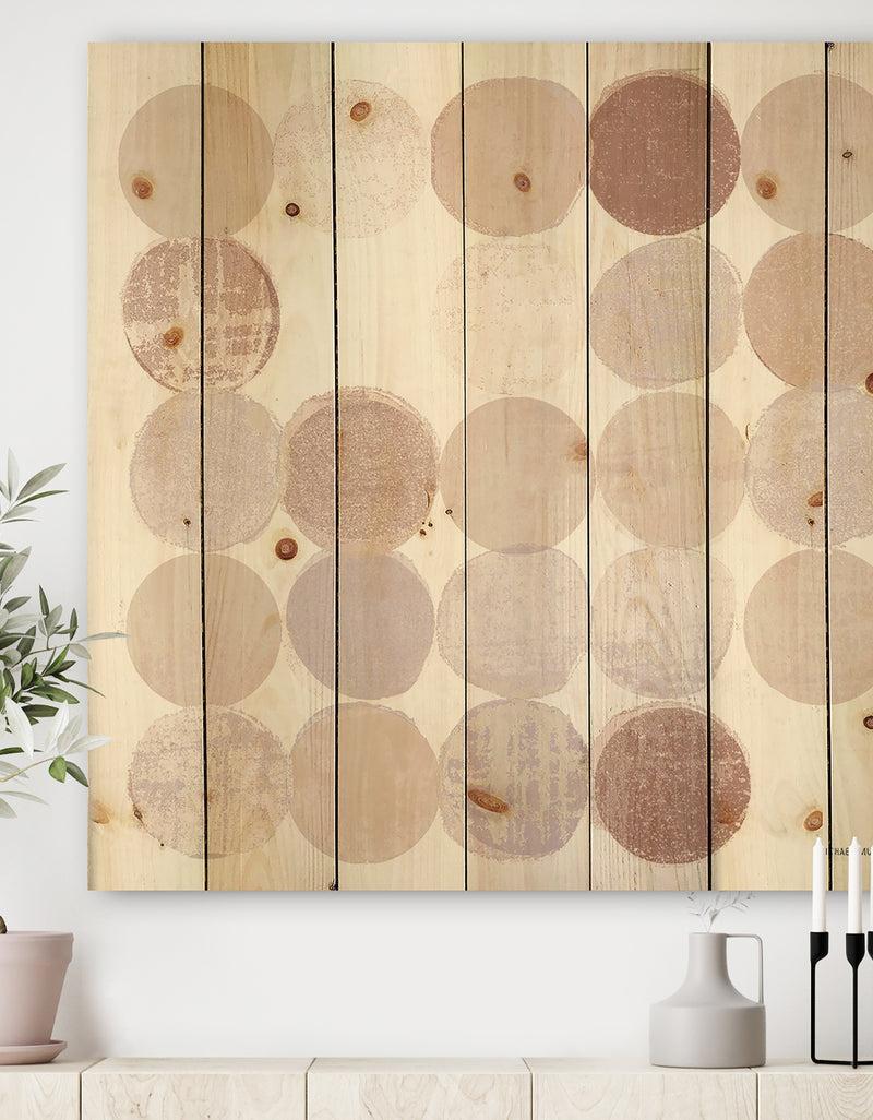 designq Shade of Pink Geometric Dots I - Abstract Print on Natural Pine Wood