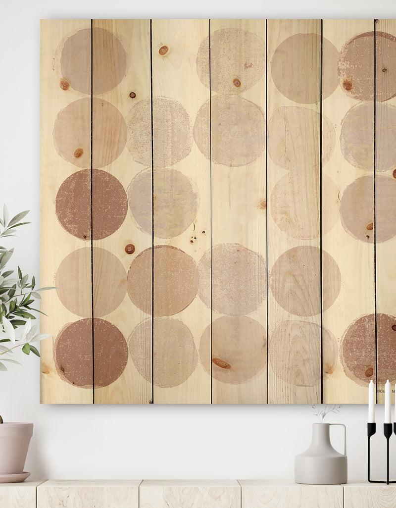 designq Shade of Pink Geometric Dots II - Abstract Print on Natural Pine Wood