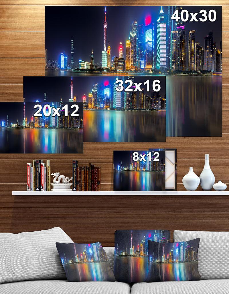 Designq Shanghai Colorful City Skyline - Cityscapes Photography On Wrapped Canvas