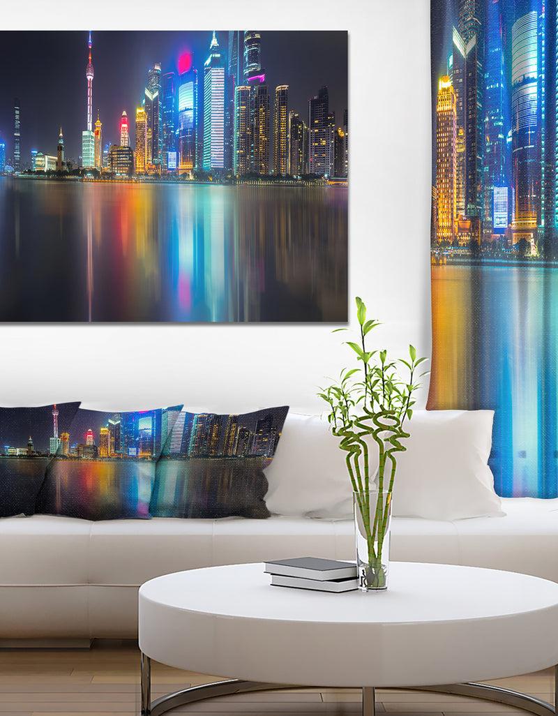 designq Shanghai Colorful City Skyline - Cityscapes Photography on Wrapped Canvas