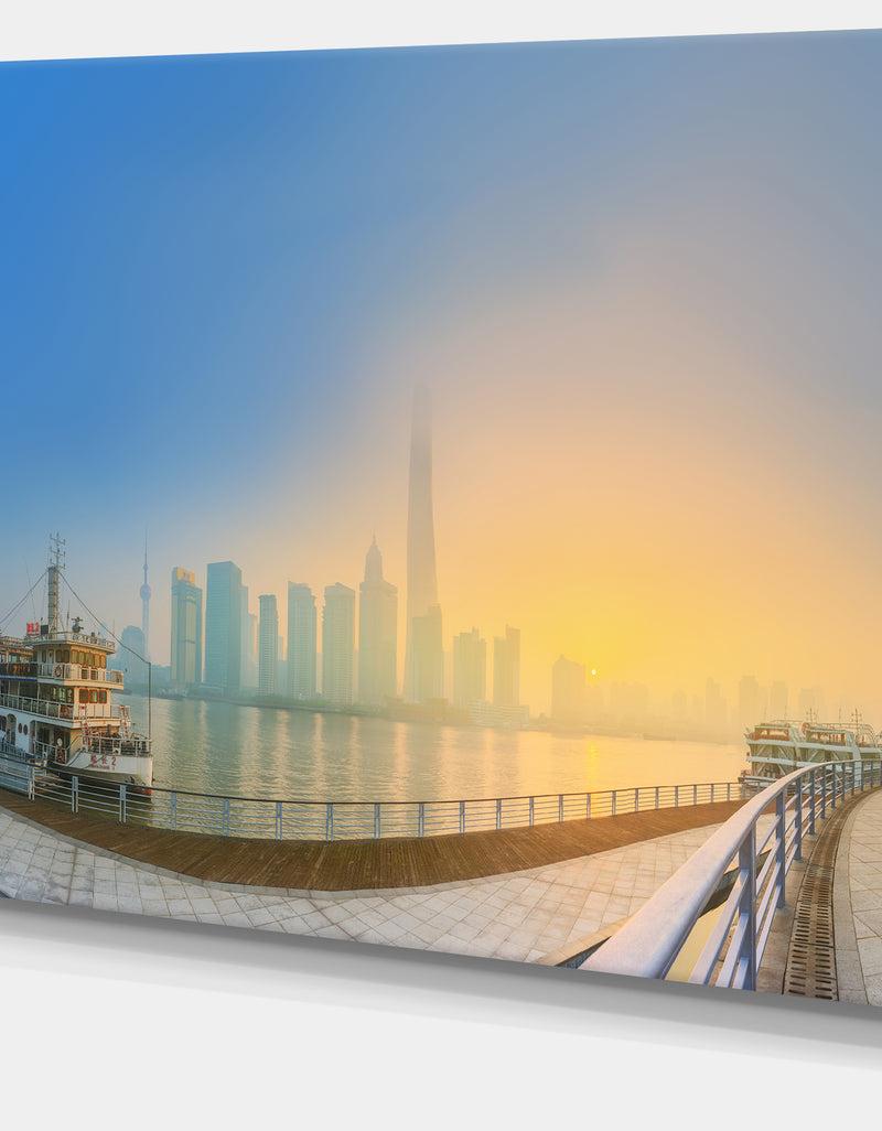 Designq Shanghais Night With Lights - Modern Cityscape Wall Art