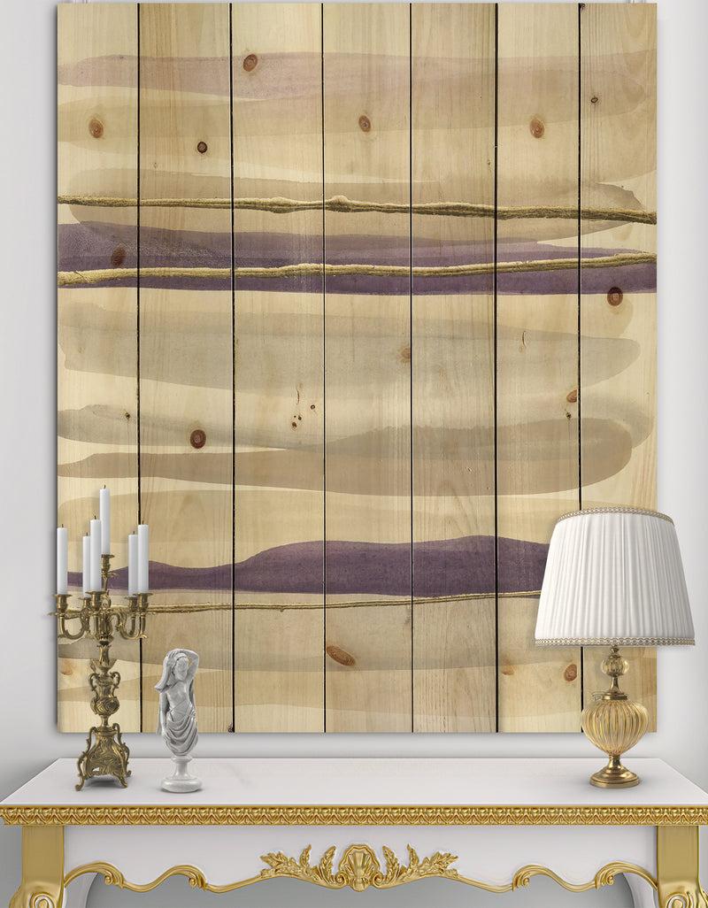designq Shape of Glam Purple I - Shabby Chic Print on Natural Pine Wood