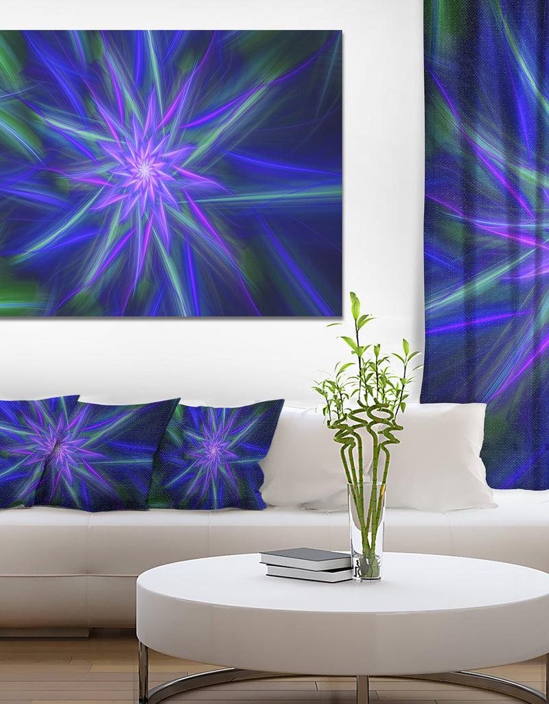 designq Shining Blue Exotic Fractal Flower - Extra Large Floral Canvas Art Print