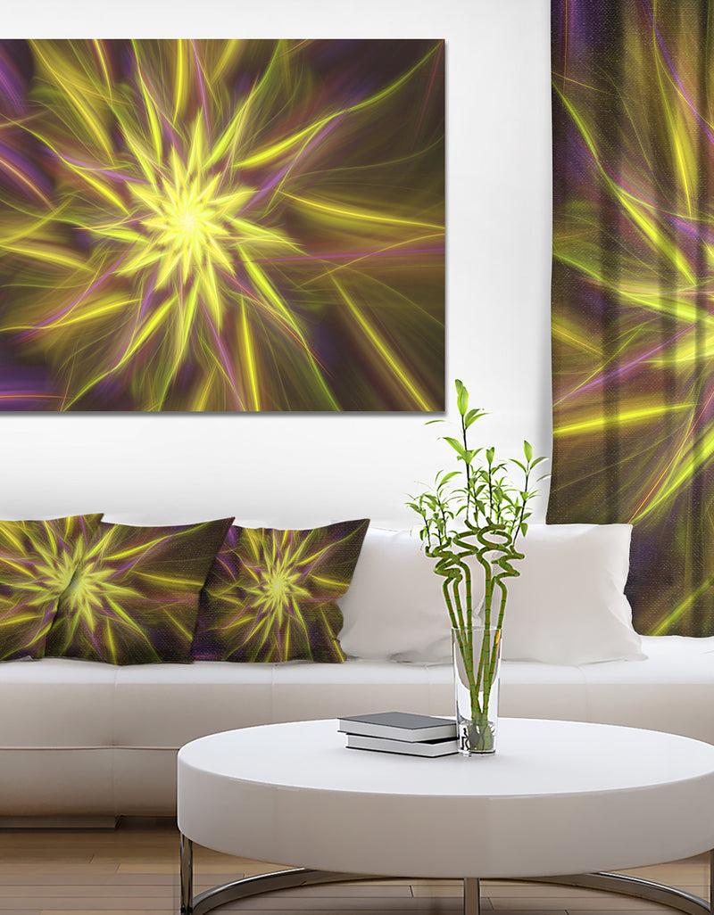 designq Shining Golden Exotic Fractal Flower - Extra Large Floral Canvas Art Print