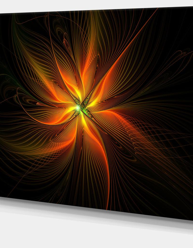 Designq Shiny Golden Yellow Fractal Flower On Black - Floral Canvas Artwork Print